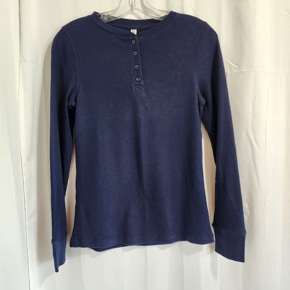 Rosio Deep Blue Long Sleeve Henley Top - Picture 2 of 9